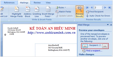 Xem lại mail merge - Microsoft word 2007